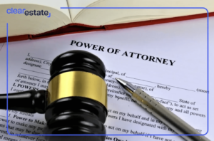 An image of a judge's gavel and power of attorney contract.